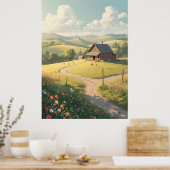 Poster Cabane rustique de campagne avec fleurs sauvages  (Cuisine)