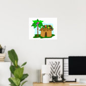 Poster Cabane tropicale, palmier et Toucan (Bureau à domicile)