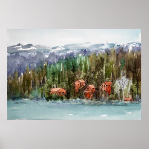 Poster Cabanes de Carnelian Bay Lake Tahoe Aquarelle