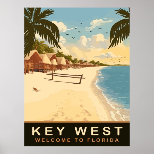 Poster Cabanes de plage à Key West, Floride, Voyage Vinta (Devant)