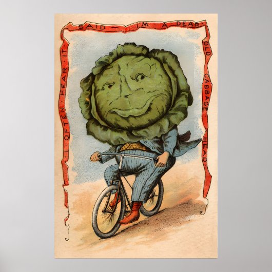 Poster Cabbage Riding a Bicycle - Vegetable People (Devant)