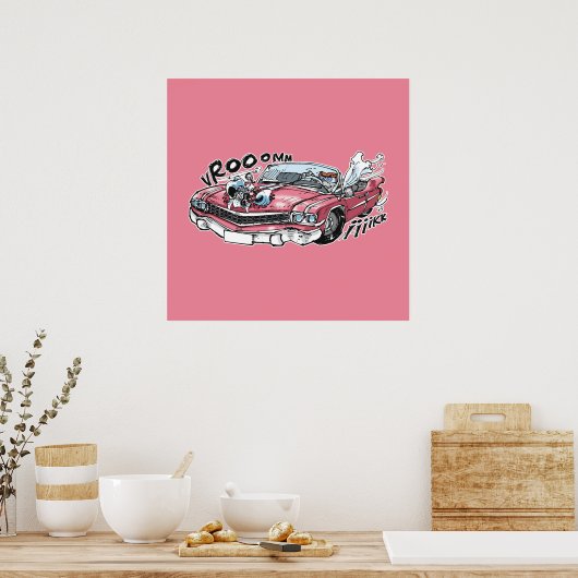 Poster cabbar baba drive sur cadillac rose (Cuisine)