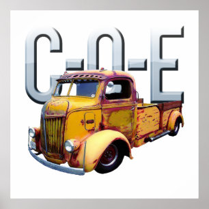 Poster Cabine antique patinée sur camion de livraison mot