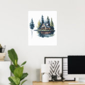 Poster Cabine au lac Watercolor (Bureau à domicile)