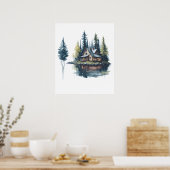 Poster Cabine au lac Watercolor (Cuisine)