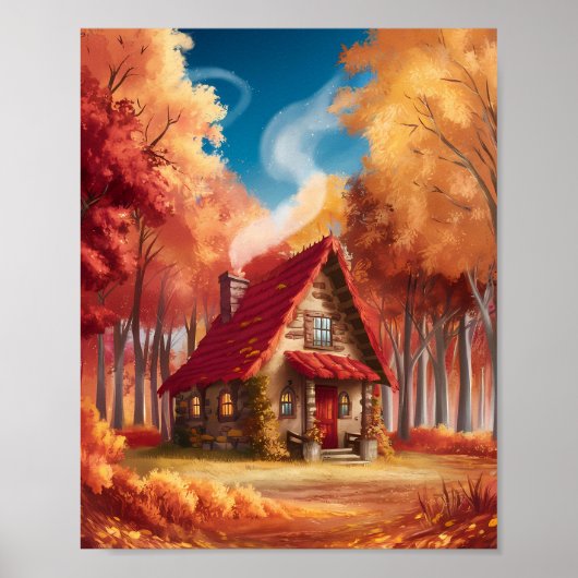 Poster Cabine confortable en Forêt d'automne (Devant)