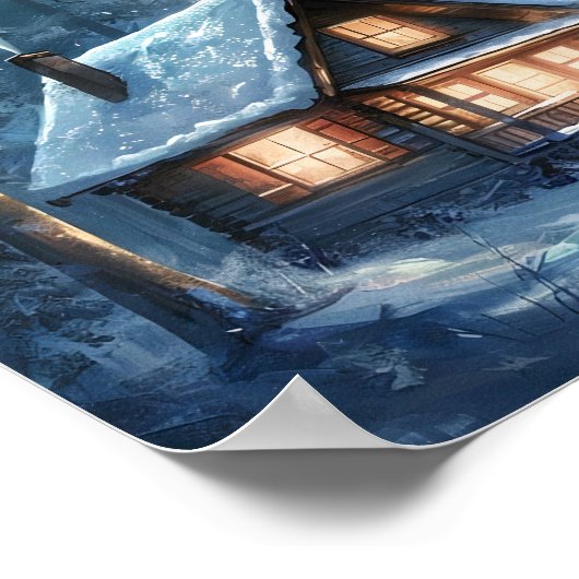 Poster Cabine confortable niché dans la forêt de neige (Coin)