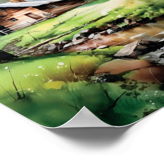 Poster Cabine Dans L'Aquarelle Boisée Springtime (Coin)