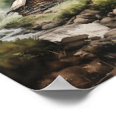 Poster Cabine Dans Les Bois Avec Le Flux D'Eau (Coin)