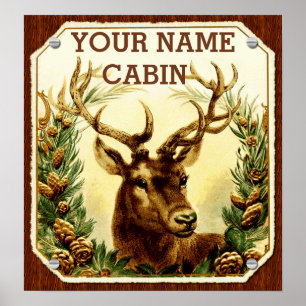 Poster Cabine de cerfs communs personnalisé avec le grain