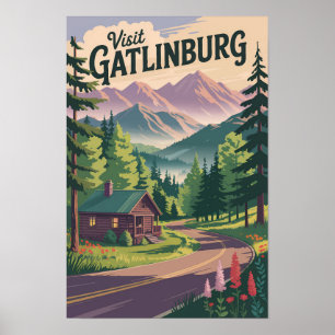 Poster Cabine de Gatlinburg Tennessee Art de voyage vinta