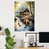 Poster Cabine de journal sur la rivière 2 (Bureau à domicile)