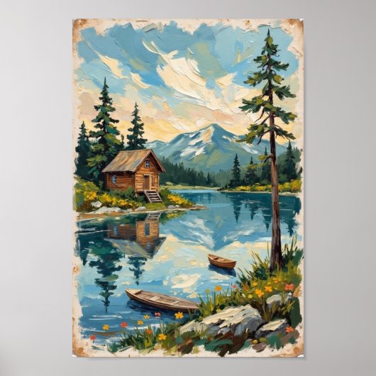 Poster Cabine de Lac Vintage Art Rustique (Devant)