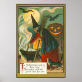 Poster Cabine de sorcière Cauldron Jack-o'-lantern Chat d (Devant)