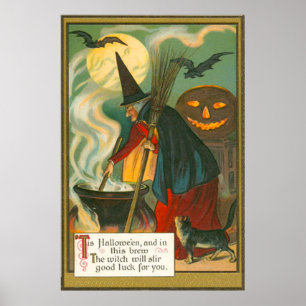 Poster Cabine de sorcière Cauldron Jack-o'-lantern Chat d