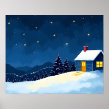 Cabine d'hiver cosy sous un ciel nocturne étoilé