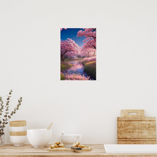 Poster Cabine Enchantante au milieu des Sakura Trees (Cuisine)