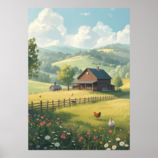 Poster Cabine rustique de campagne avec fleurs sauvages (Devant)