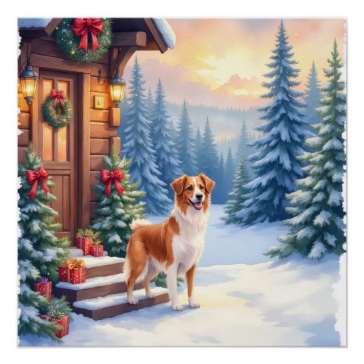 Poster Cabine rustique de Noël en Bretagne, Art d'hiver (Devant)