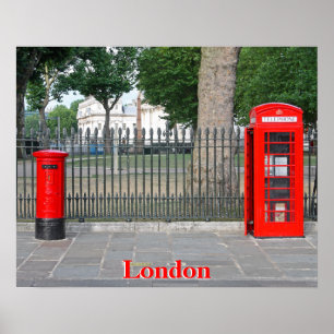 Poster Cabine téléphonique rouge et boîte aux lettres de