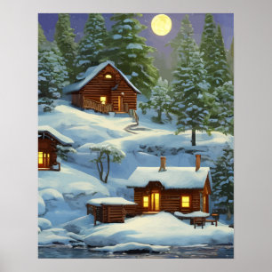 Poster Cabines dans le paysage de la neige des Bois ARt