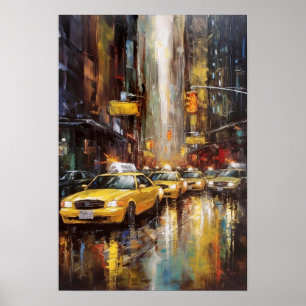 Poster Cabines Jaunes de New York Peinture Abstraite à l'