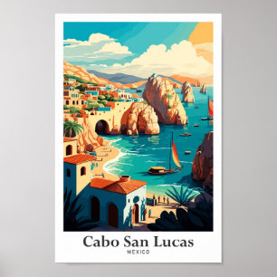 Poster Cabo San Lucas Mexique Illustration Vintage voyage