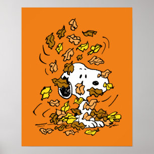 Poster cacahuètes   Snoopy Pile de Feuilles
