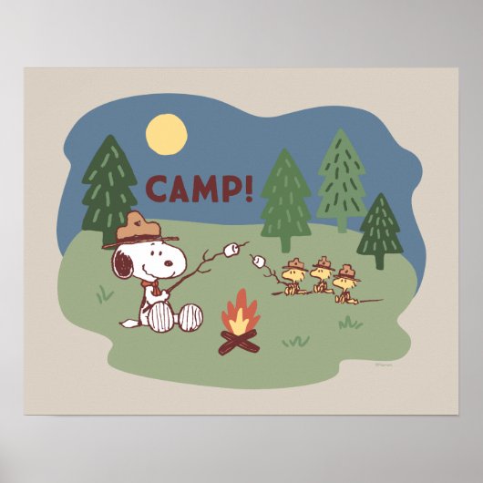 Poster cacahuètes | Snoopy & Woodstock au feu de camp (Devant)
