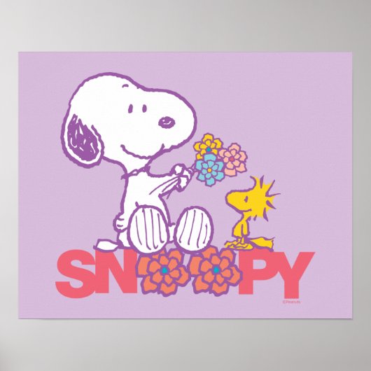 Poster cacahuètes | Snoopy & Woodstock Flowers (Devant)