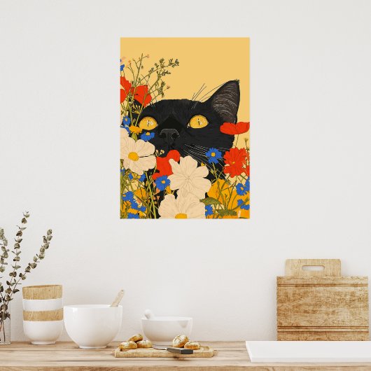Poster Cachette Noire Cachée Entre Fleurs (Cuisine)