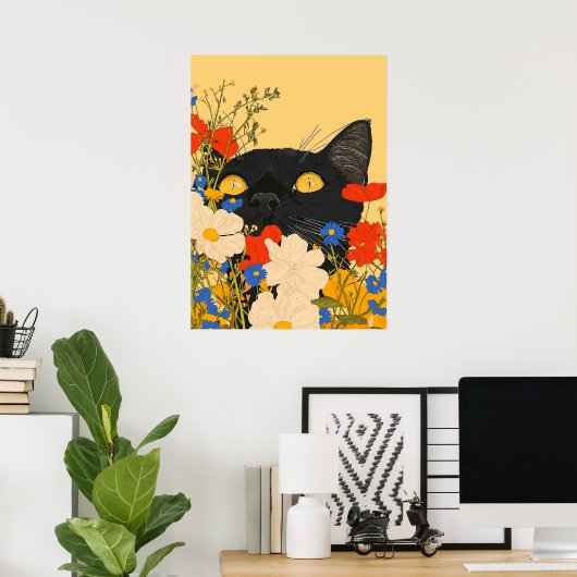 Poster Cachette Noire Cachée Entre Fleurs (Bureau à domicile)