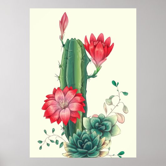 Poster Cactus avec fleurs (Devant)