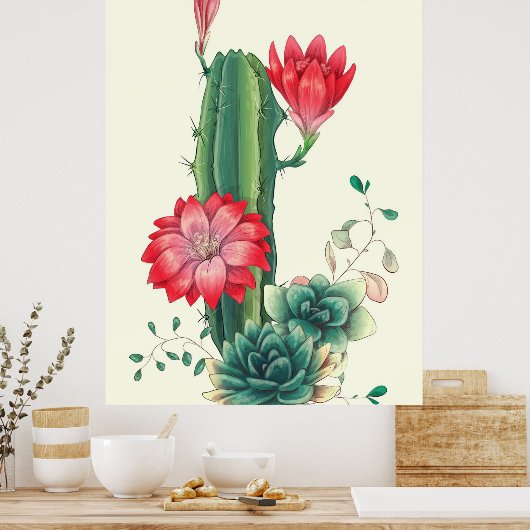 Poster Cactus avec fleurs (Cuisine)
