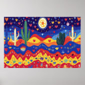 Poster Cactus, cœurs et étoiles au clair de lune (Devant)