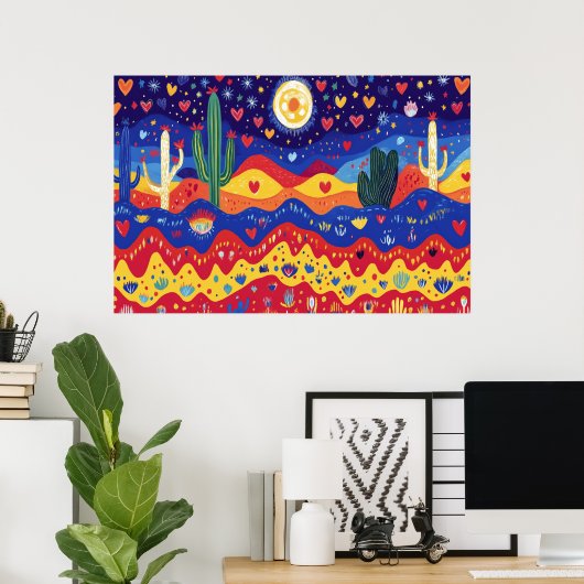 Poster Cactus, Coeurs et Étoiles Lune (Bureau à domicile)