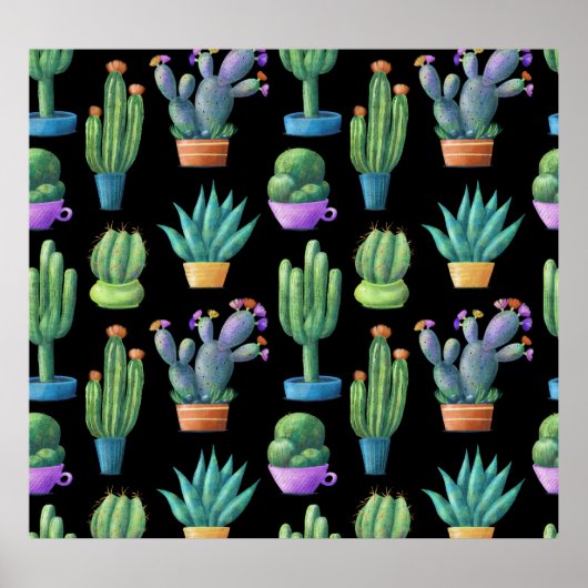 Poster Cactus Colorés : Whimsical Seamless Design. (Devant)