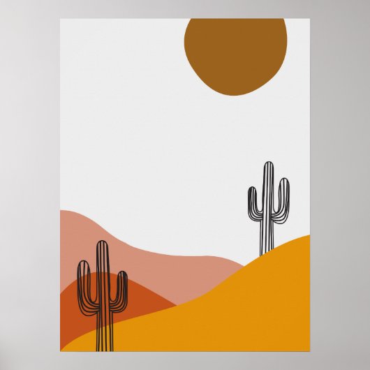 Poster Cactus Dans Le Paysage Du Désert Illustration (Devant)