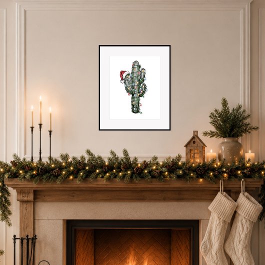 Poster Cactus de Noël avec des lumières