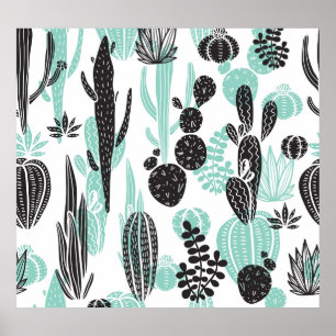 Poster Cactus Dessinés À La Main : Doodle sans joint