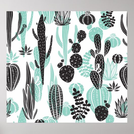 Poster Cactus Dessinés À La Main : Doodle sans joint (Devant)