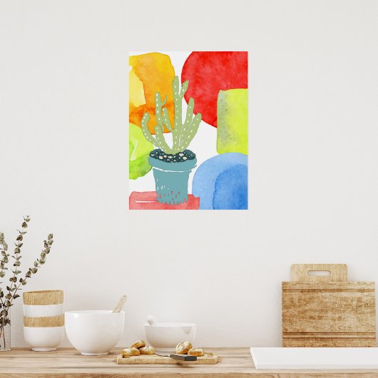 Poster Cactus en pot coloré (Cuisine)