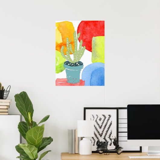 Poster Cactus en pot coloré (Bureau à domicile)