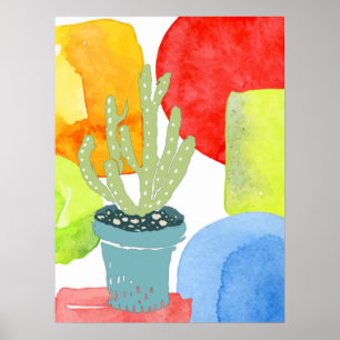 Poster Cactus en pot coloré