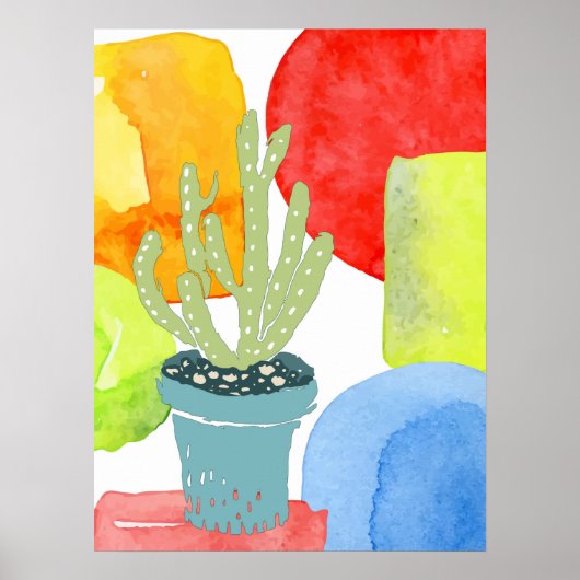 Poster Cactus en pot coloré (Devant)