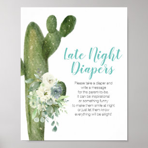 Poster Cactus Fleurs blanches Diapeurs de nuit