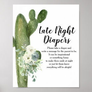 Poster Cactus Fleurs blanches Diapeurs de nuit