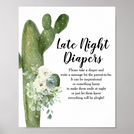 Poster Cactus Fleurs blanches Diapeurs de nuit (Devant)