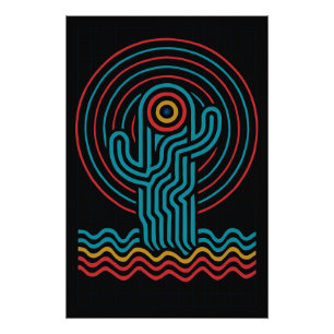 Poster Cactus géométrique en couleurs vives
