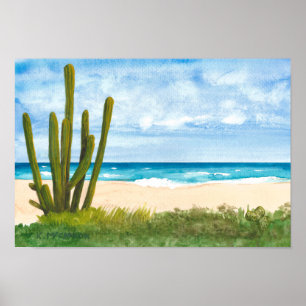 Poster Cactus on Caribbean, Plage Arashi, Aruba